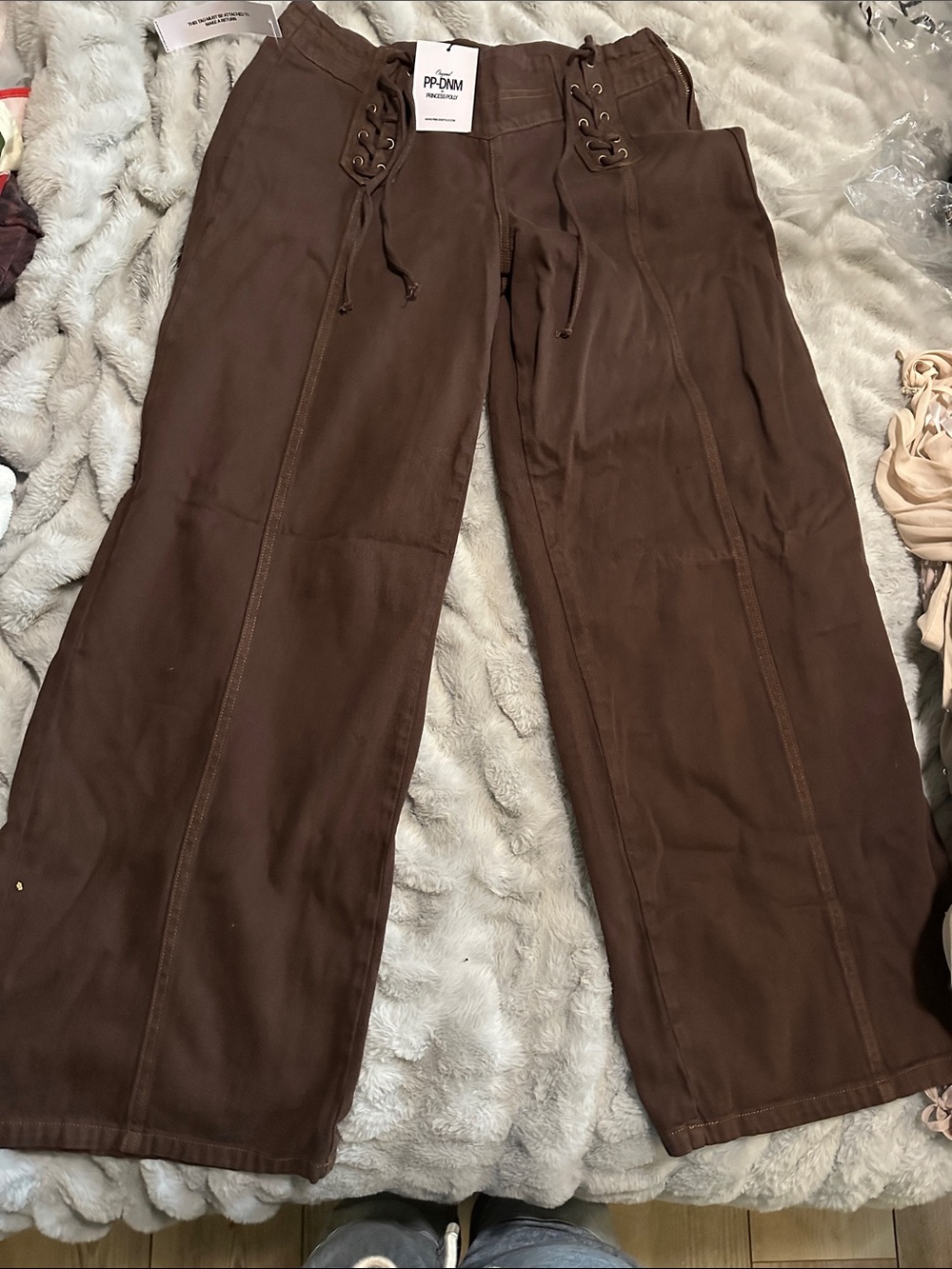 Princess Polly Chocolate Brown Wide-Leg Lace-Up Pants